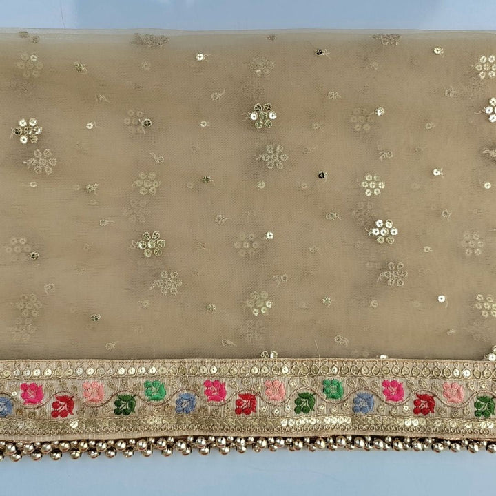 anokherang Dupattas Bridal Charming Beige with Floral Embroidered Net Dupatta