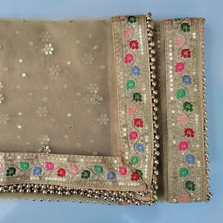anokherang Dupattas Bridal Charming Beige with Floral Embroidered Net Dupatta