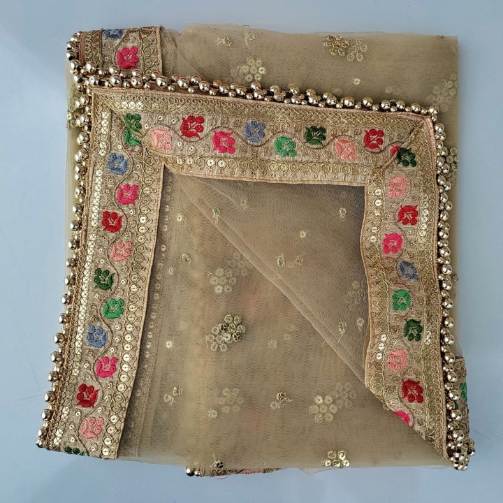 anokherang Dupattas Bridal Charming Beige with Floral Embroidered Net Dupatta