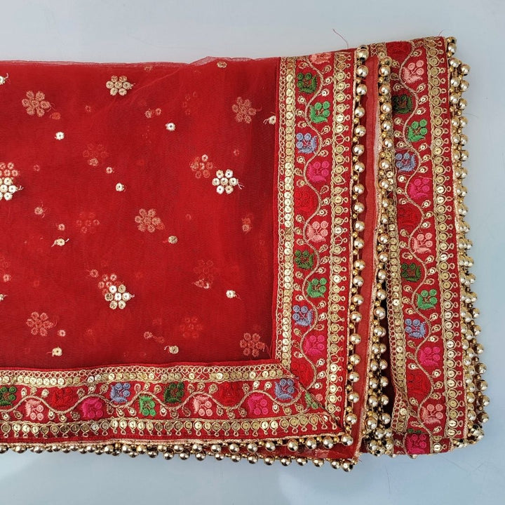 Bridal Charming Maroon with Floral Embroidered Net Dupatta – anokherang