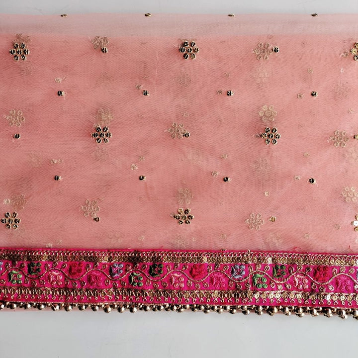 anokherang Dupattas Bridal Charming Peach Pink with Floral Embroidered Net Dupatta