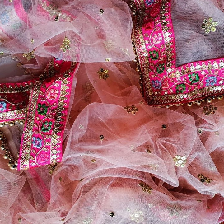 anokherang Dupattas Bridal Charming Peach Pink with Floral Embroidered Net Dupatta