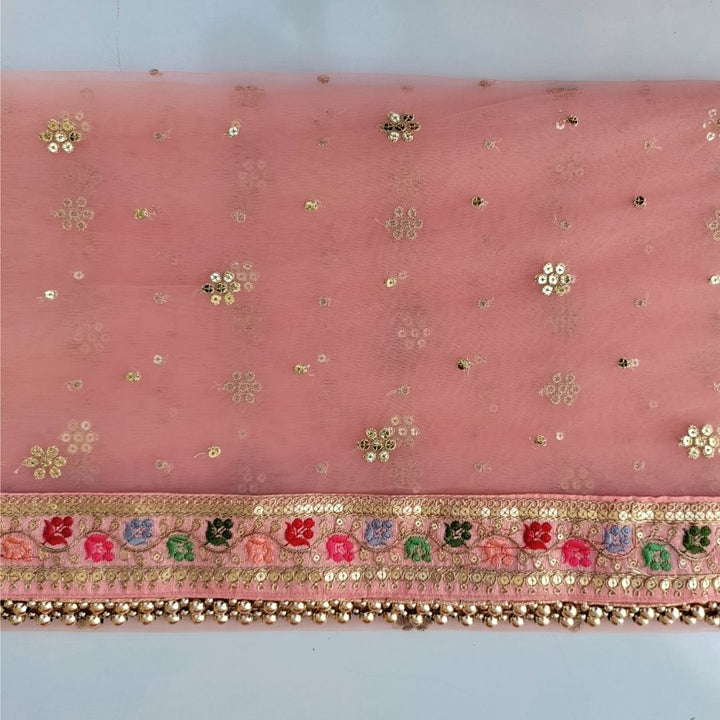 anokherang Dupattas Bridal Charming Pink with Multi Color Embroidered Net Dupatta