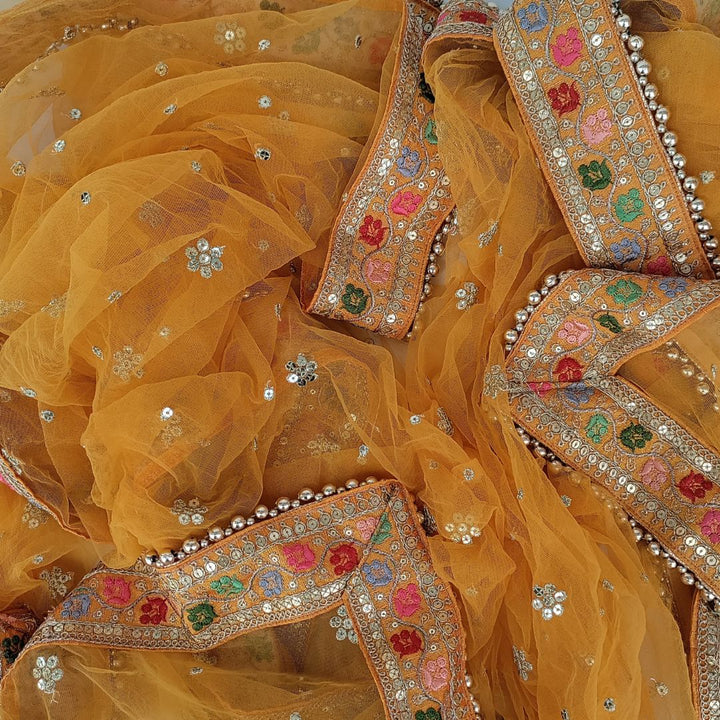 anokherang Dupattas Bridal Charming Yellow with Floral Embroidered Net Dupatta