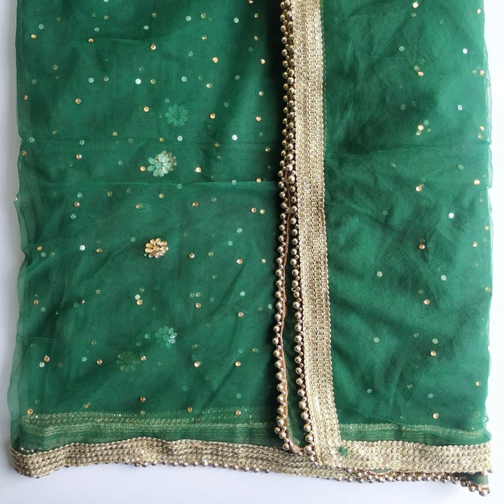 anokherang Dupattas Bridal Emerald Green Stone Net Dupatta