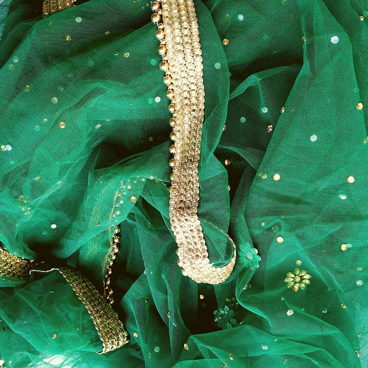 anokherang Dupattas Bridal Emerald Green Stone Net Dupatta