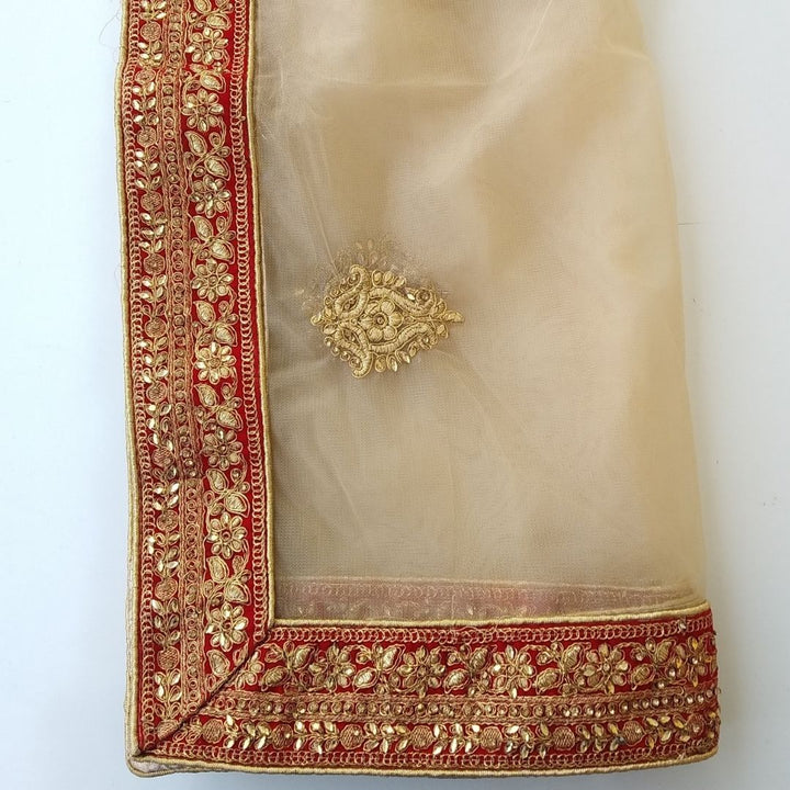 anokherang Dupattas Bridal Gold Red Kundan Embroidered Net Dupatta
