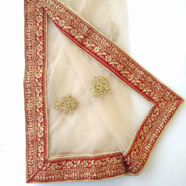 anokherang Dupattas Bridal Gold Red Kundan Embroidered Net Dupatta