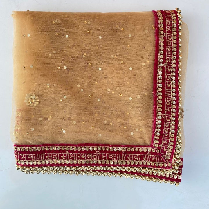 anokherang Dupattas Bridal Gold Red Mirror Stone Saubhagyavati Net Dupatta