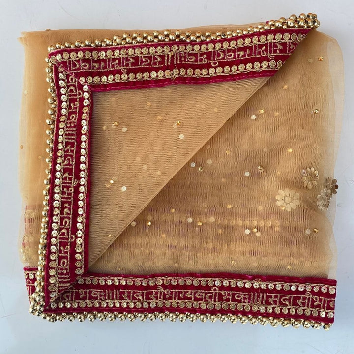 anokherang Dupattas Bridal Gold Red Mirror Stone Saubhagyavati Net Dupatta