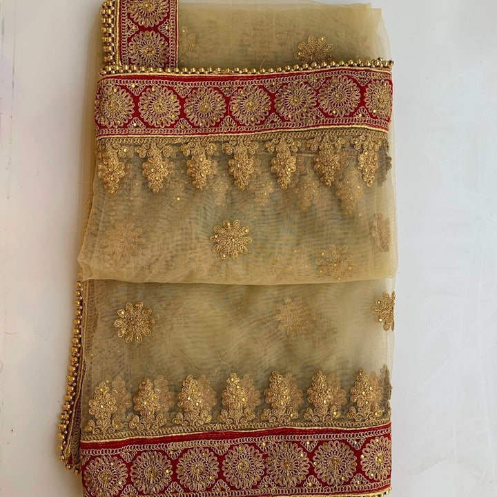 anokherang Dupattas Bridal Gold Zari Velvet Embroidered Net Dupatta