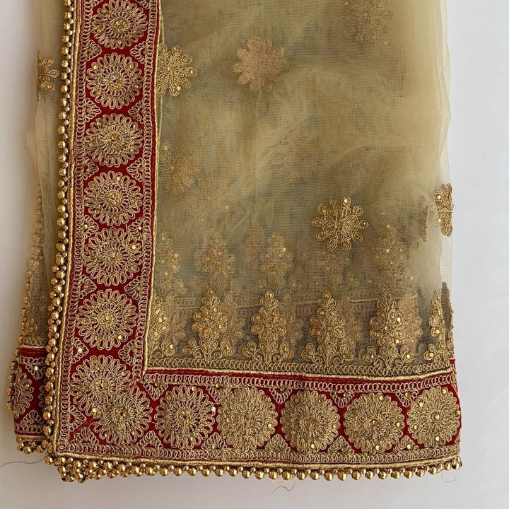 anokherang Dupattas Bridal Gold Zari Velvet Embroidered Net Dupatta