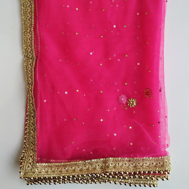 anokherang Dupattas Bridal Hot Pink Stone Net Dupatta