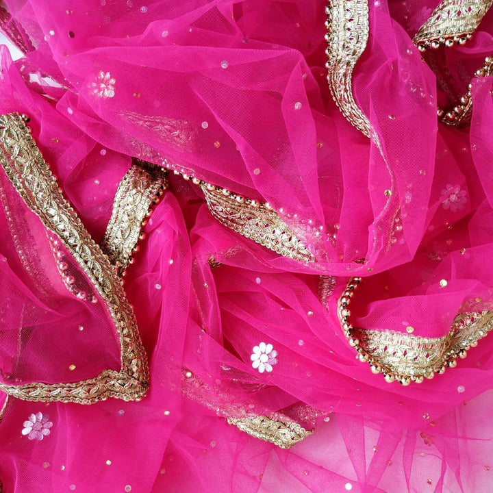 anokherang Dupattas Bridal Hot Pink Stone Net Dupatta