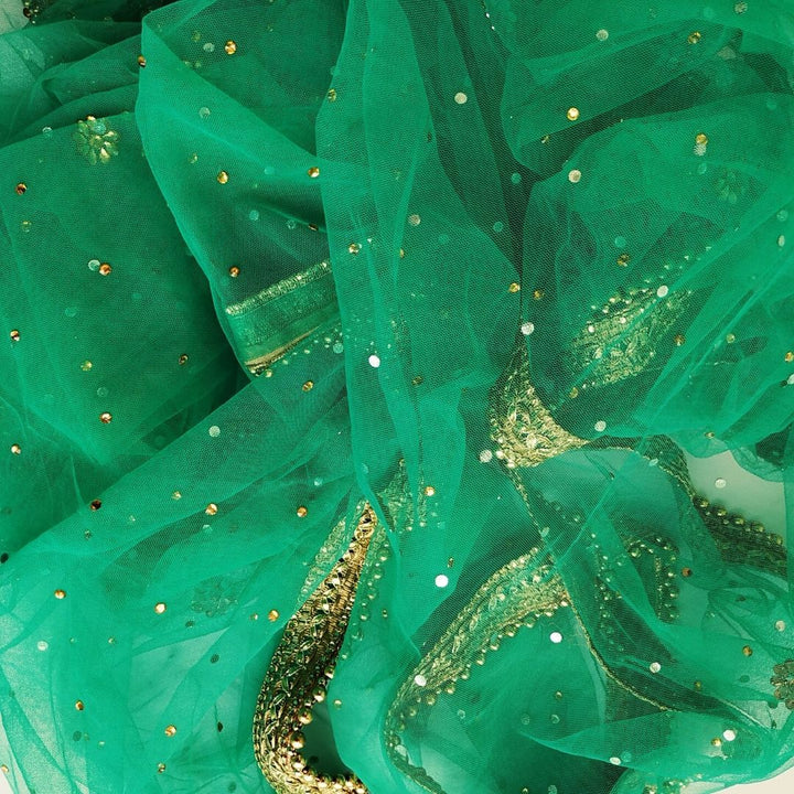anokherang Dupattas Bridal Jade Green Stone Net Dupatta