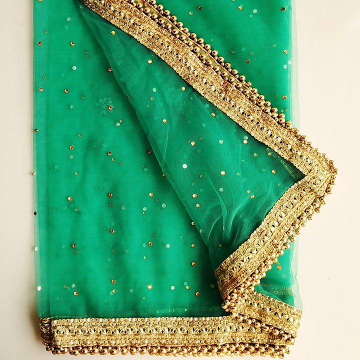 anokherang Dupattas Bridal Jade Green Stone Net Dupatta