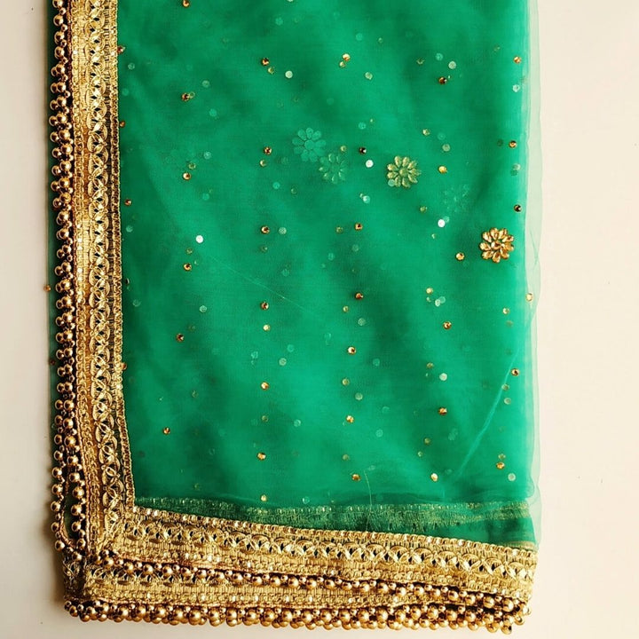 anokherang Dupattas Bridal Jade Green Stone Net Dupatta