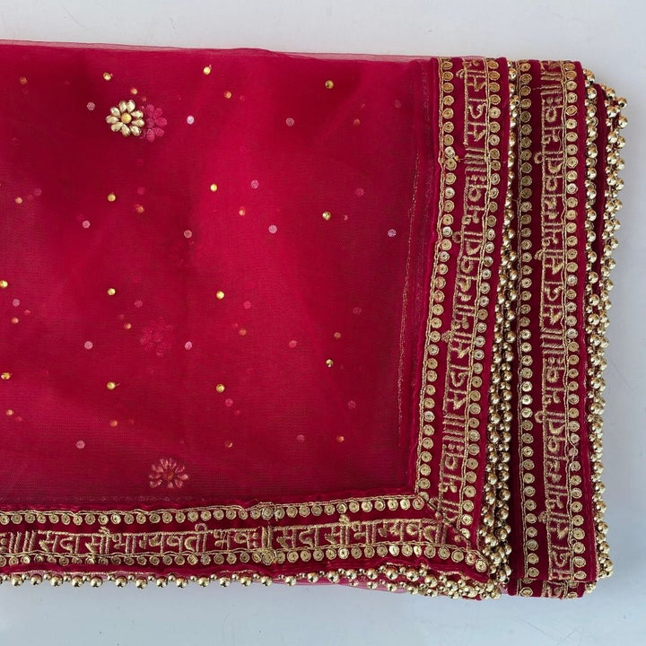 anokherang Dupattas Bridal Magenta Rani Stone Saubhagyavati Net Dupatta