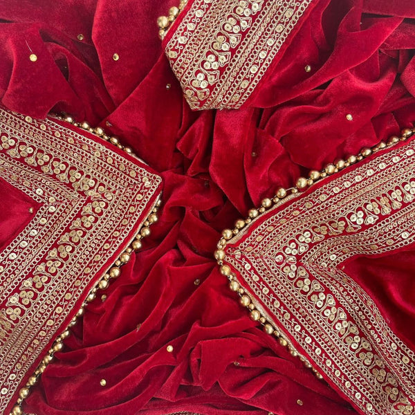 anokherang Dupattas Bridal Maharani Red Stone Zari Embroidered Velvet Dupatta