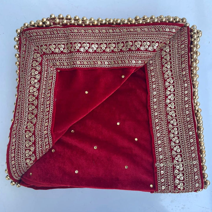 anokherang Dupattas Bridal Maharani Red Stone Zari Embroidered Velvet Dupatta