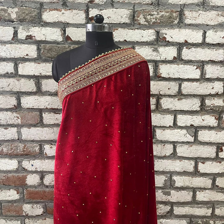 anokherang Dupattas Bridal Maharani Red Stone Zari Embroidered Velvet Dupatta