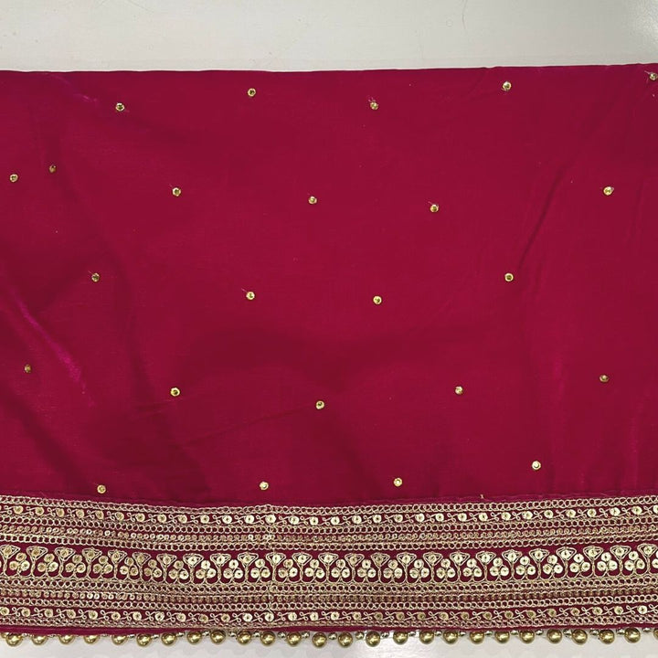 anokherang Dupattas Bridal Maharni Pink Stone Zari Embroidered Velvet Dupatta