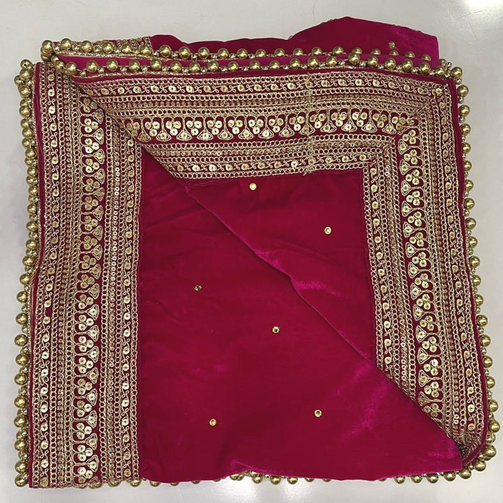 anokherang Dupattas Bridal Maharni Pink Stone Zari Embroidered Velvet Dupatta