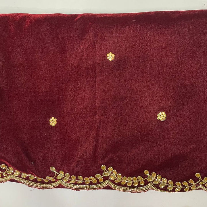 anokherang Dupattas Bridal Maroon Beauty Hand Embroidered Scalloped Velvet Dupatta