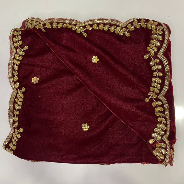 anokherang Dupattas Bridal Maroon Beauty Hand Embroidered Scalloped Velvet Dupatta