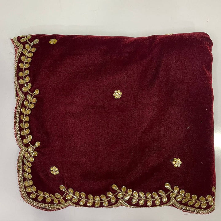 anokherang Dupattas Bridal Maroon Beauty Hand Embroidered Scalloped Velvet Dupatta