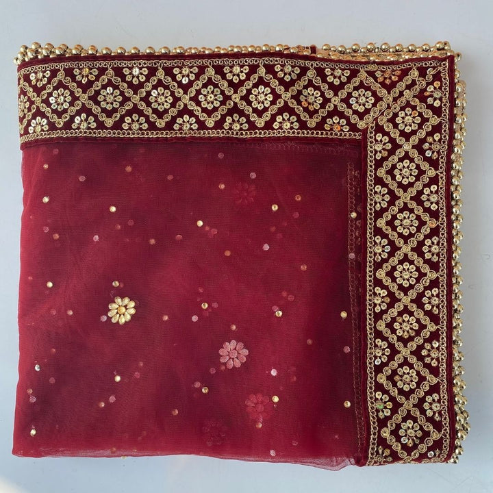 anokherang Dupattas Bridal Maroon Delight Stone Net Dupatta