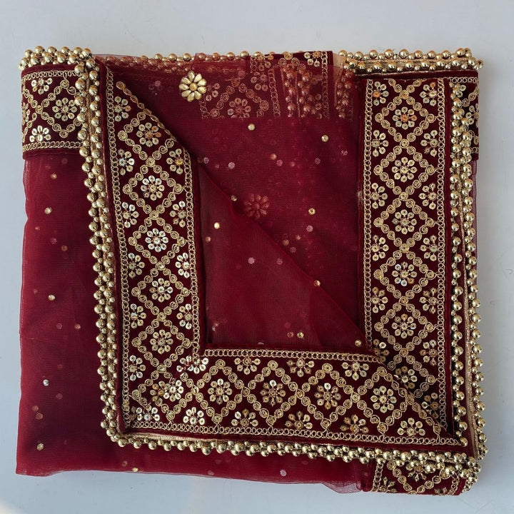 anokherang Dupattas Bridal Maroon Delight Stone Net Dupatta