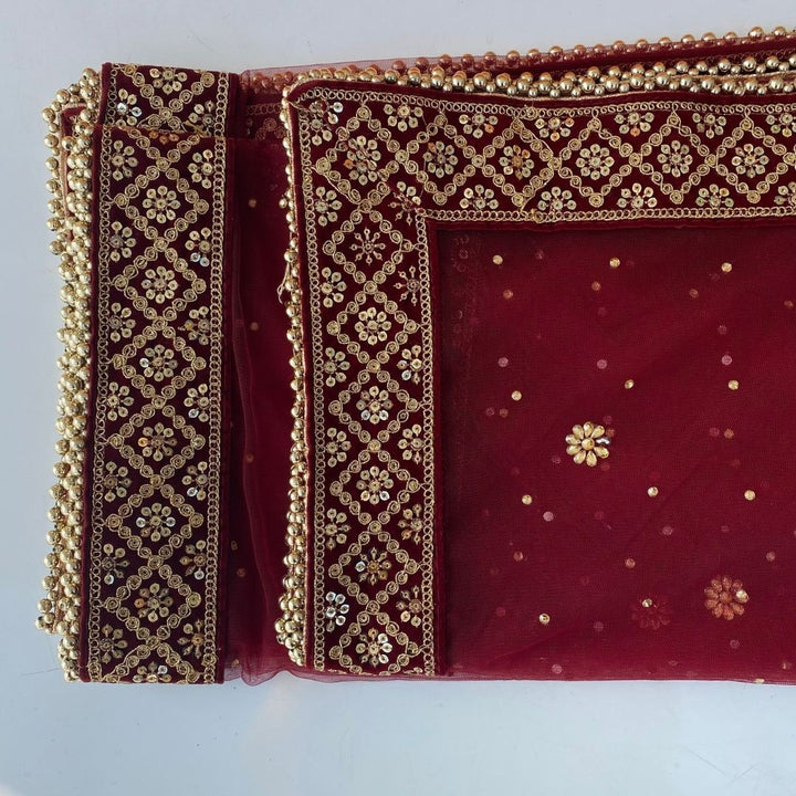 anokherang Dupattas Bridal Maroon Delight Stone Net Dupatta