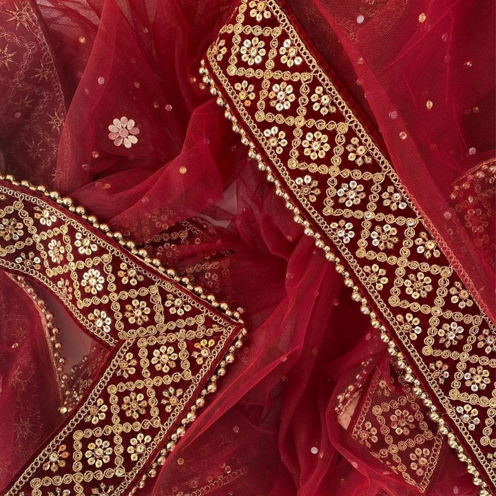 anokherang Dupattas Bridal Maroon Delight Stone Net Dupatta