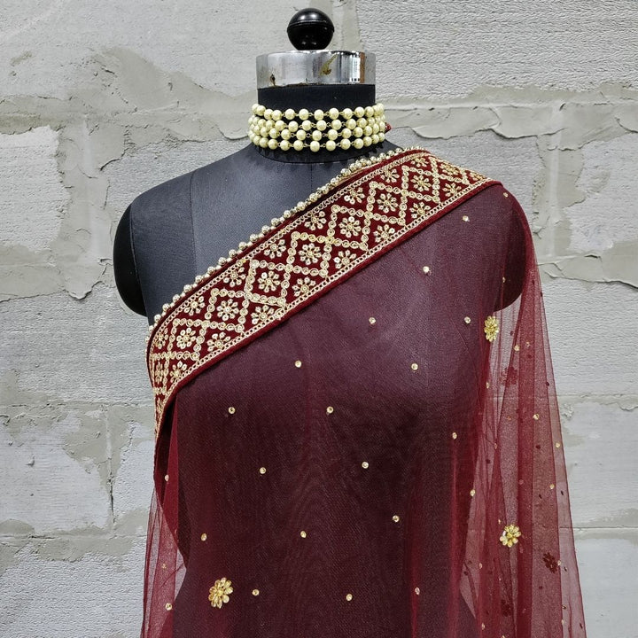 anokherang Dupattas Bridal Maroon Delight Stone Net Dupatta