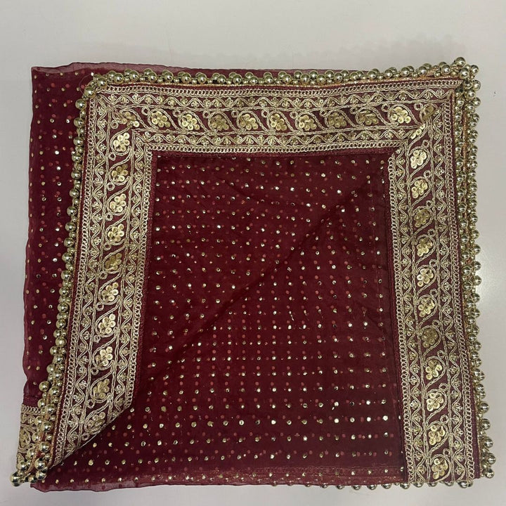 anokherang Dupattas Bridal Maroon Love Foil Zari Embroidered Organza Dupatta