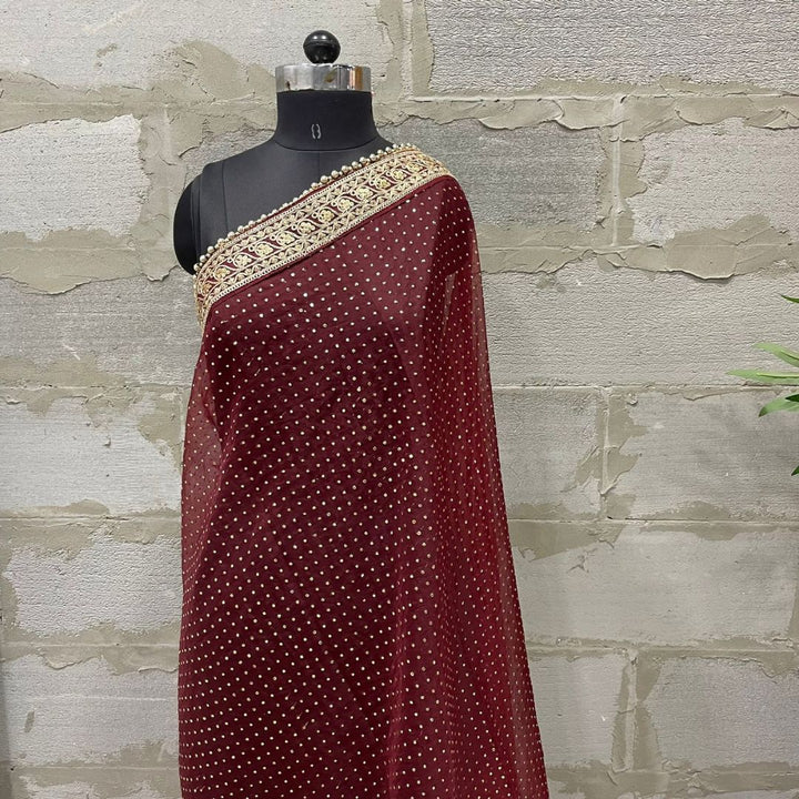 anokherang Dupattas Bridal Maroon Love Foil Zari Embroidered Organza Dupatta