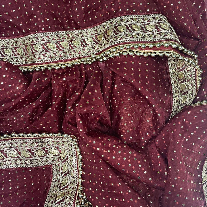 anokherang Dupattas Bridal Maroon Love Foil Zari Embroidered Organza Dupatta