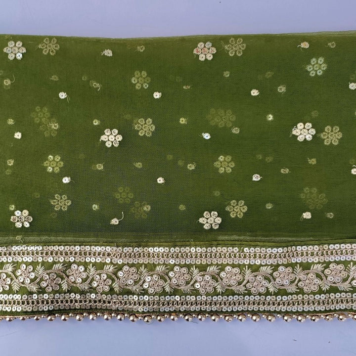 anokherang Dupattas Bridal Mehendi Green with Sequin Embroidered Net Dupatta