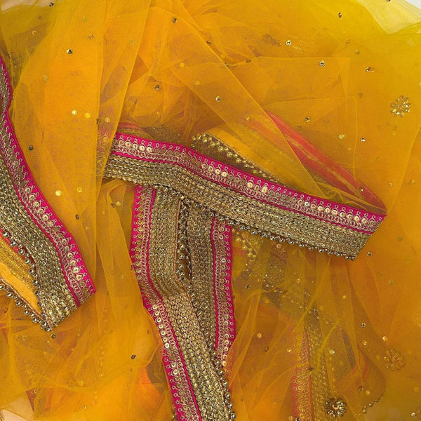 anokherang Dupattas Bridal Mustard Pink Delight Stone Net Dupatta