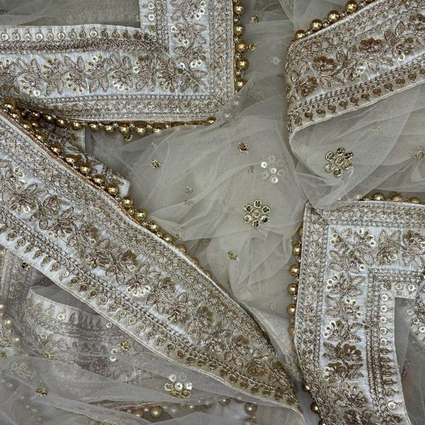 anokherang Dupattas Bridal Off-White Graceful Net Stone Dupatta