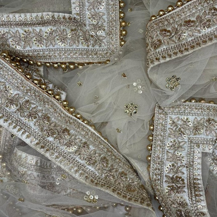 anokherang Dupattas Bridal Off-White Graceful Net Stone Dupatta