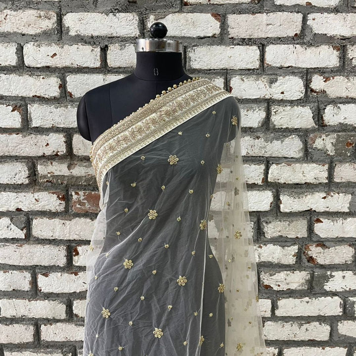 anokherang Dupattas Bridal Off-White Graceful Net Stone Dupatta