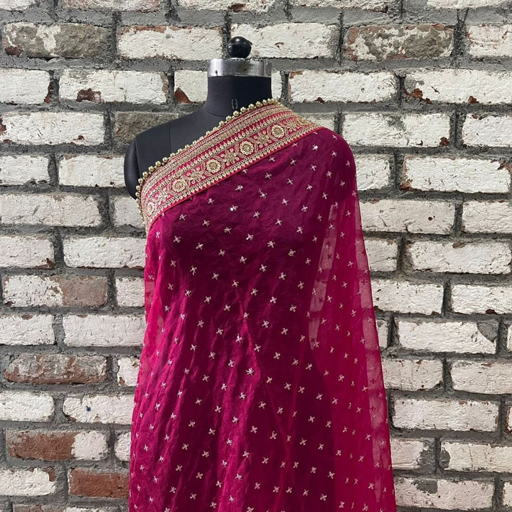 anokherang Dupattas Bridal Pakeeza Pink Sequin Embroidered Organza Dupatta