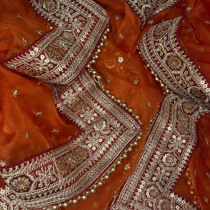 anokherang Dupattas Bridal Pakeeza Rust Sequin Embroidered Organza Dupatta