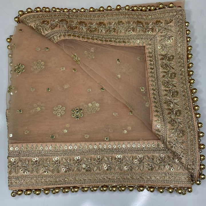 anokherang Dupattas Bridal Peach Graceful Net Stone Dupatta