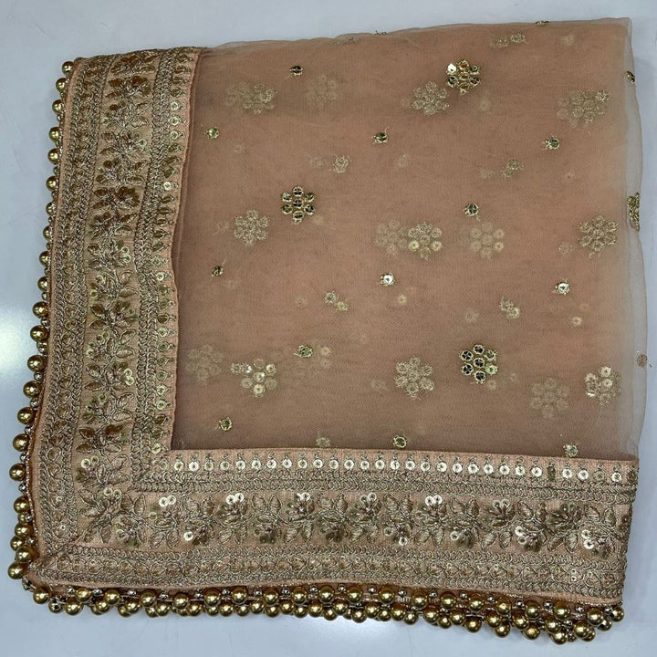 anokherang Dupattas Bridal Peach Graceful Net Stone Dupatta