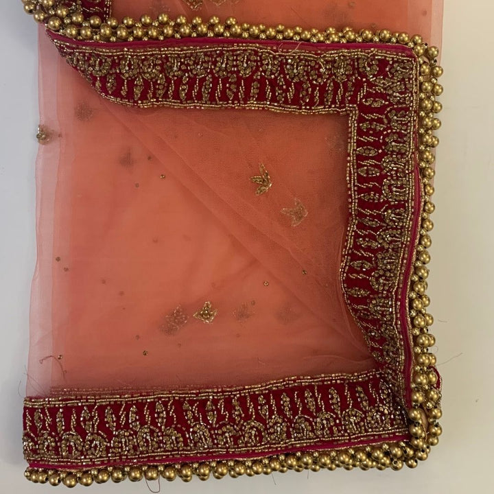 anokherang Dupattas Bridal Peach Katdana Hand Embroidered Net Dupatta