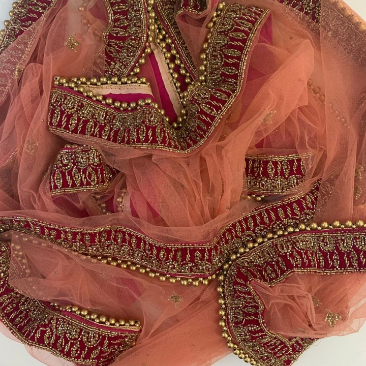 Bridal Peach Katdana Hand Embroidered Net Dupatta – anokherang