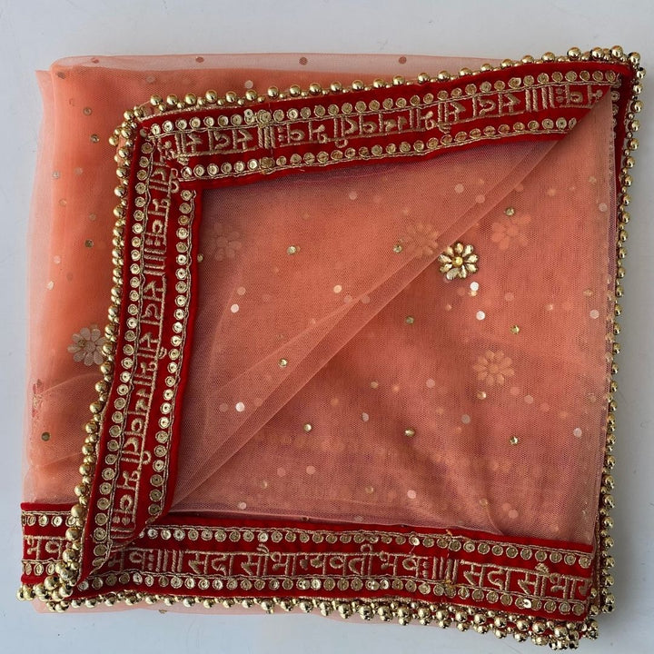 anokherang Dupattas Bridal Peach Red Stone Saubhagyavati Net Dupatta